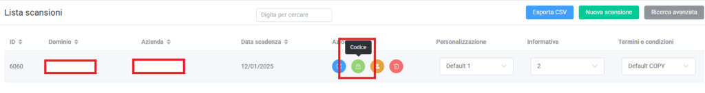 Seleziona l'icona "Codice"